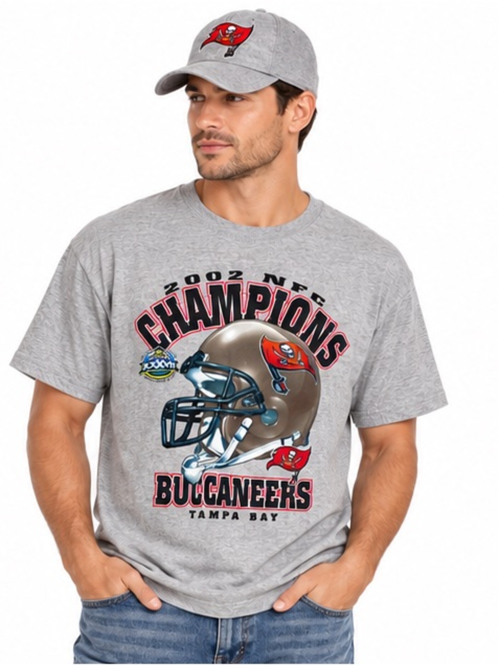 vintage Y2K gray Tampa Bay 2002 NFC Champions t-shirt Super Bowl men’s size L